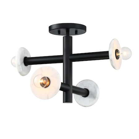 Designers Fountain Fina 16 in. 4-Light Matte Black Modern Semi Flush Mount with Natural Marble Accents for Bedrooms D325C-SF-MB